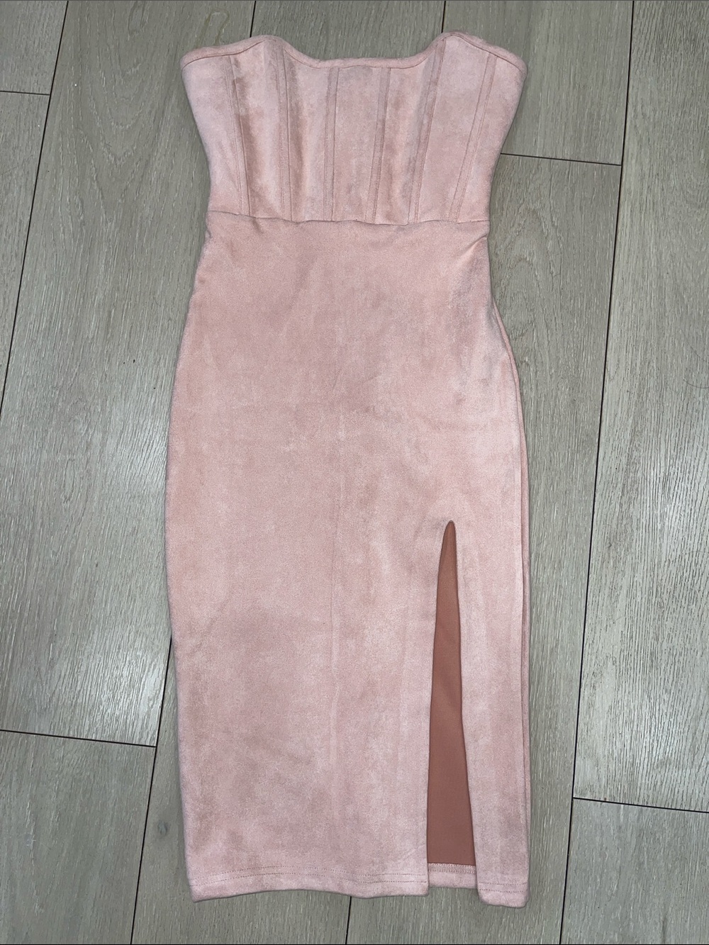 Oh Polly Strapless Dusty Pink Midi Dress with Side Slit
